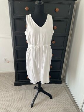 White Casual V neck Dress Cover Up